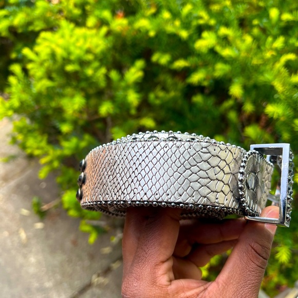 swarovski crystals bb simon belt replica Simon Metallic Silver with Black Swarovski Crystals Style Belt